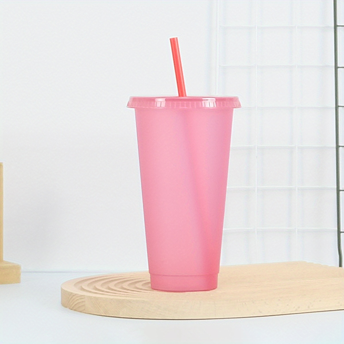 Candy Color Summer Iced Coffee Cup Plastic Straw Tumbler - Temu