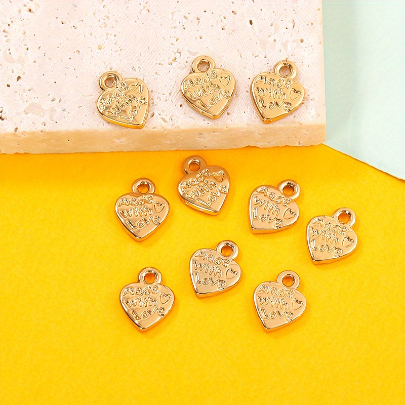 Golden Heart Shape With Carved Made With Love Pattern Alloy Charms ...