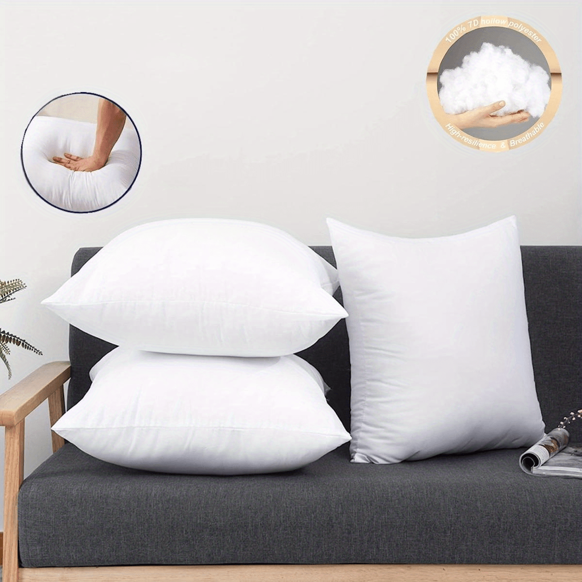 Bedding Throw Pillows Set of 4 White for Sofa, Bed and Couch Decorative  Stuffer 817706027077
