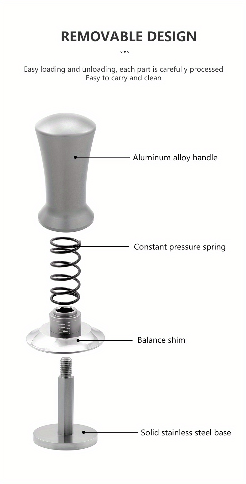 51 53 58mm calibrated espresso tamper coffee tamper with spring   tamper with flat stainless   details 8