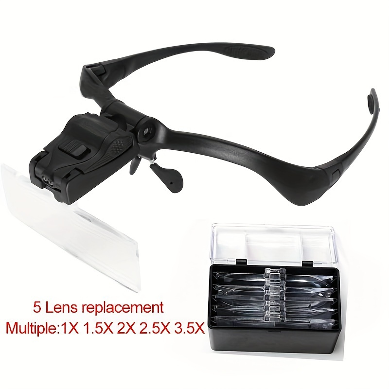 Headband Magnifier Head Mount Magnifying Glass Hands Free Magnifying  Goggles for Reading 1.5X 2.5X 3.5X Interchangeable Magnification Lenses for  Close