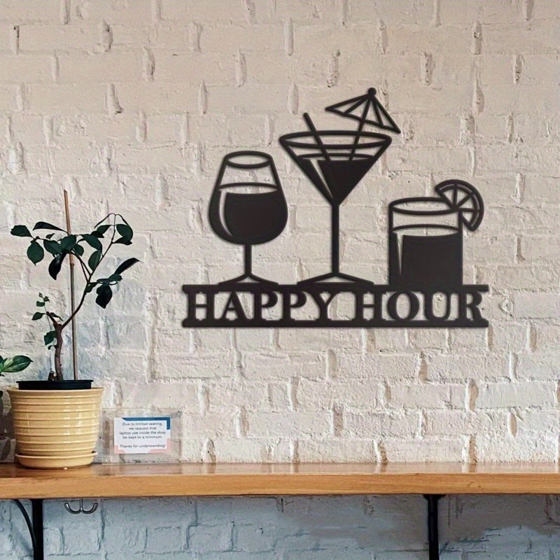 Wall Decor Happy Hour Sign Metal Bar Wall Art Decor Black Temu