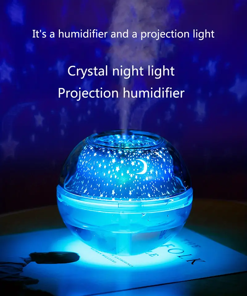 1pc 500ml mini humidifier crystal projection humidifier bedroom usb mini humidifier rechargeable air humidifier projection ambient light aesthetic room decor art supplies for living room classroom school bedroom office back to school school supplies details 1