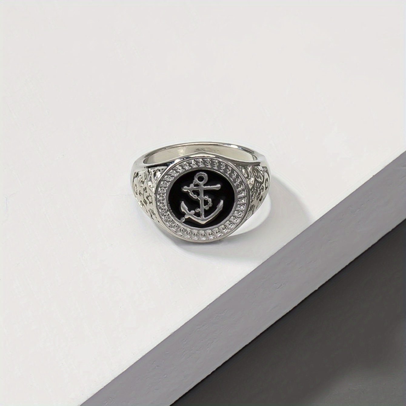 TEMU Men's Charm Fashion Simple Vintage Drip Oil Boat Anchor Geometric Ring