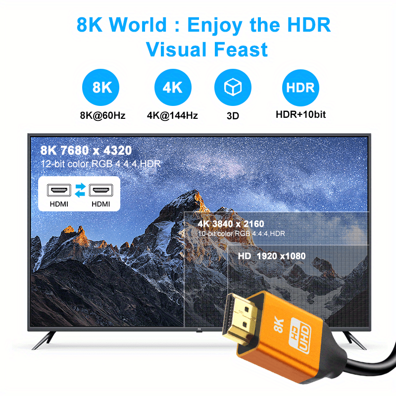 high speed 8k hdmi cable hdmi 2 1 cable aluminum alloy hdmi male to male cable hdmi 2 0 1 4 cable 8k hdmi cable high speed hdmi 2 1 cord 4k120 144hz 8k60hz 3d compatible for ps5 ps4 uhd tv and pc details 1