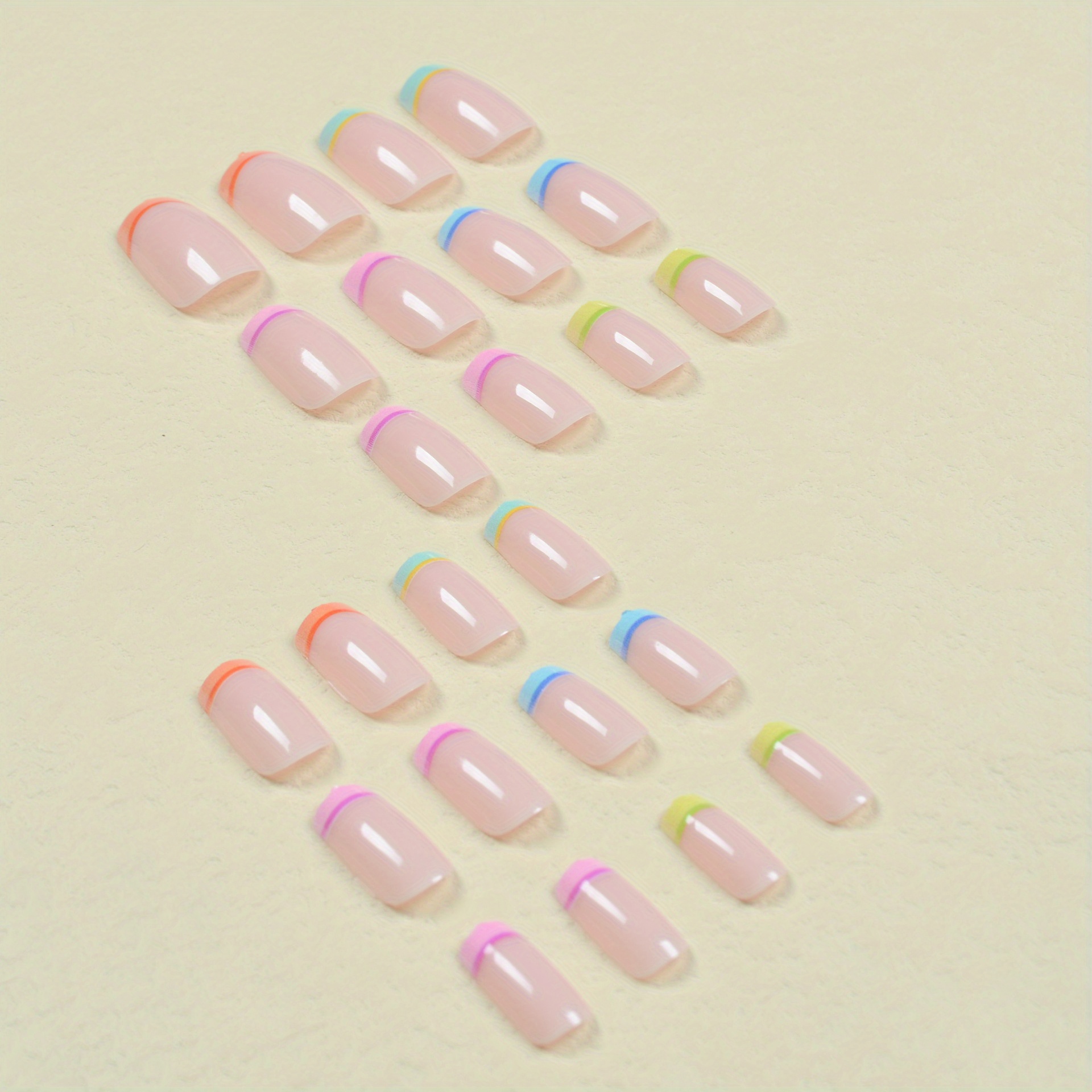 24pcs colored french tip fake nails tender pink press on nails glossy short square glue on nails set for women girls daily wear details 2