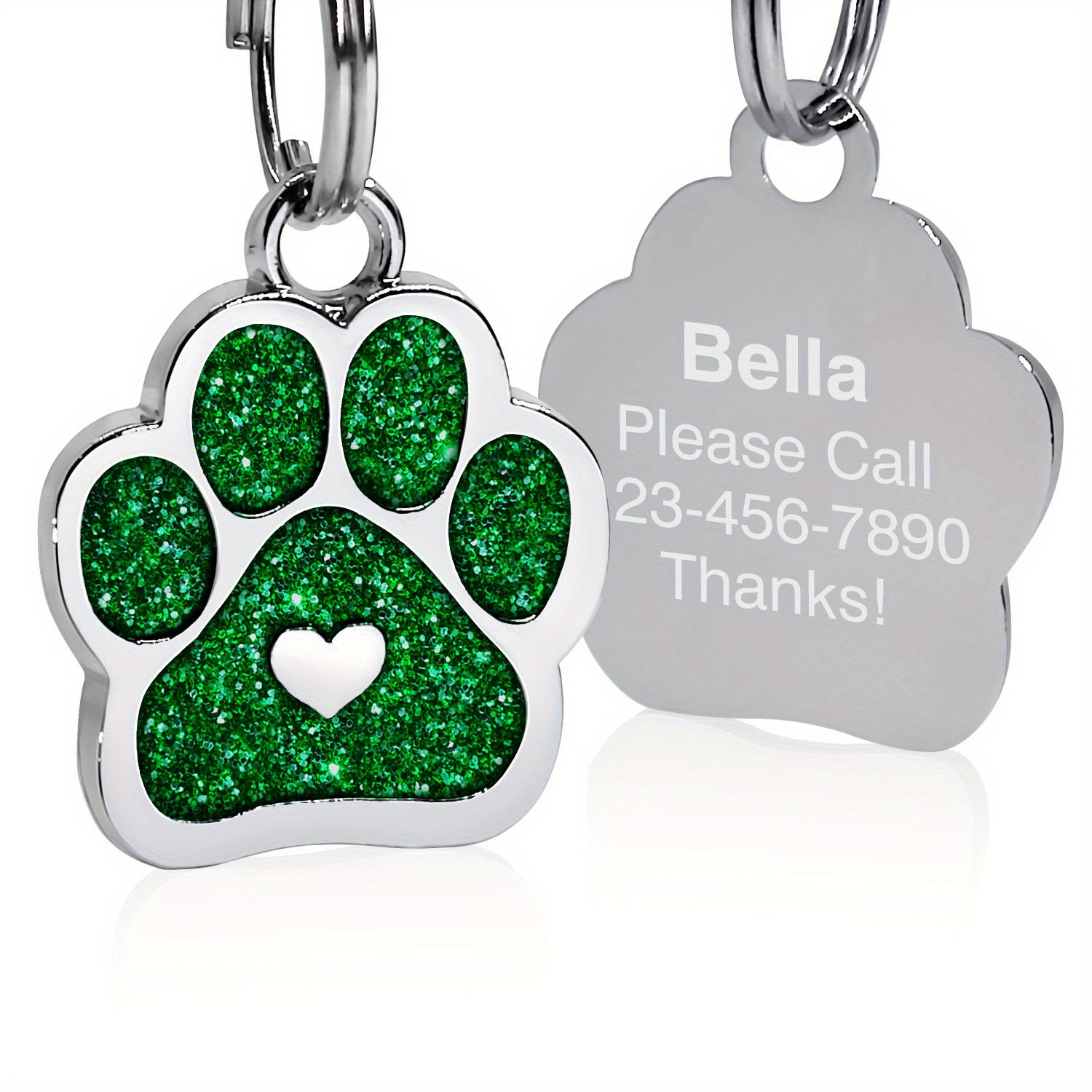 Personalized Engraved Pet ID Tag with Paw Print Charm