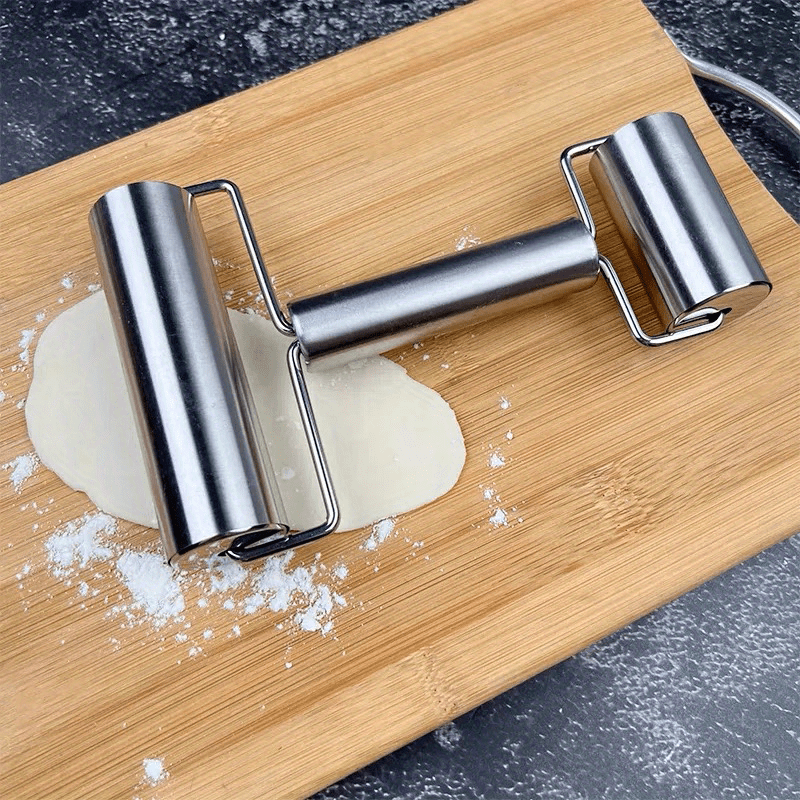 stainless steel dual ended rolling pin non stick multi functional t shaped baking dumpling skin roller for kitchen and restaurant use details 3