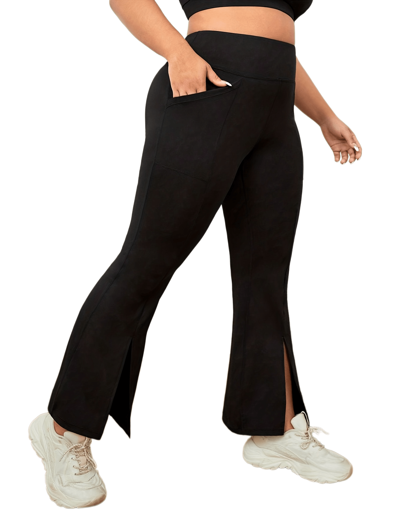 Solid Color Pocket Flare Leg Pants Quick Drying High Stretch - Temu