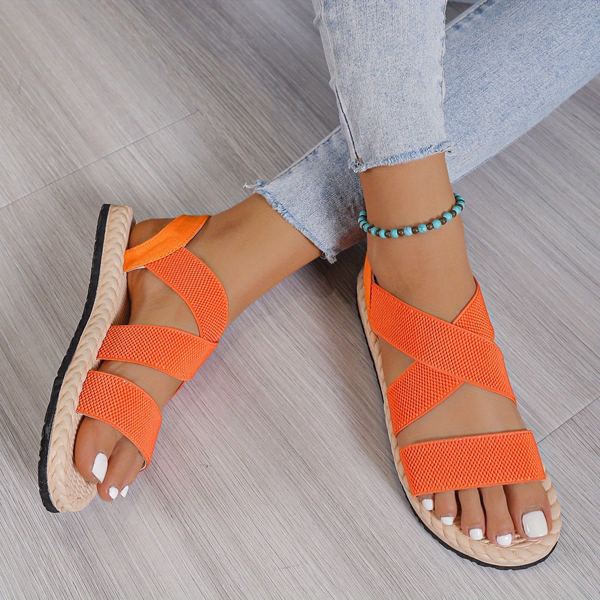 Women's Cross Strap Flat Sandals Casual Elastic Band Summer - Temu