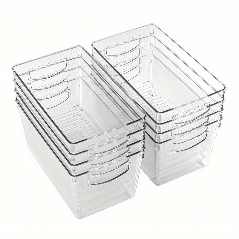 8pcs Stackable Plastic Storage Bins With Handle, Transparent Tableware  Organization Storage Box, Medium Size, Lidless Plastic Stackable Storage  Box, S