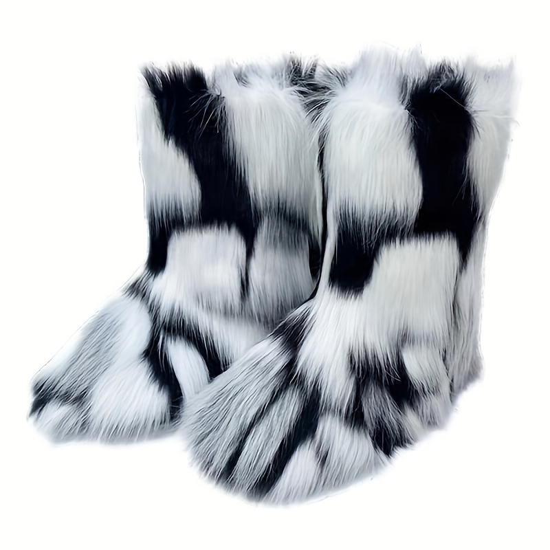 Fluffy Snow Boots Fashion Ladies Y2k Faux Fur Boots - Temu