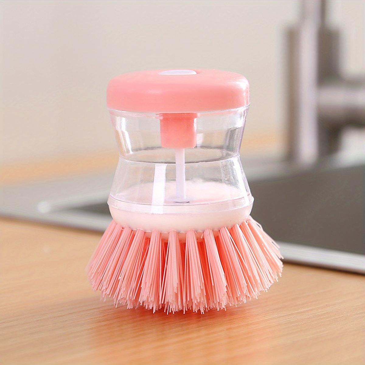 Dish Brush with Soap Dispenser 3 Brush Replacement Heads Set Dish Scrubber with Silicone Handle Kitchen Dish Scrub Brush for Cleaning Dishes
