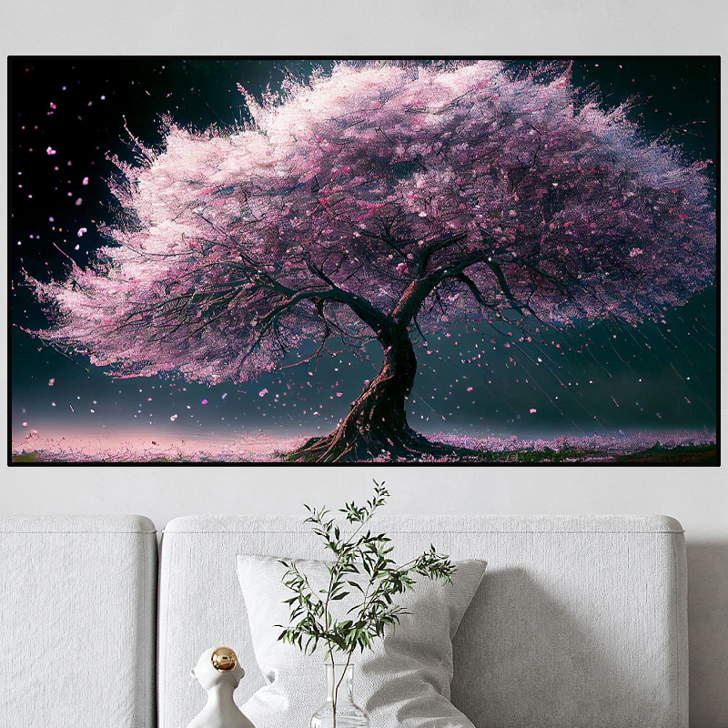 5D DIY Large Diamond Painting Kits For Adults,15.7x27.5in/40x70cm Under The  Moon Cherry Blossom Tree Round Full Diamond Diamond Art Kits, Picture By N