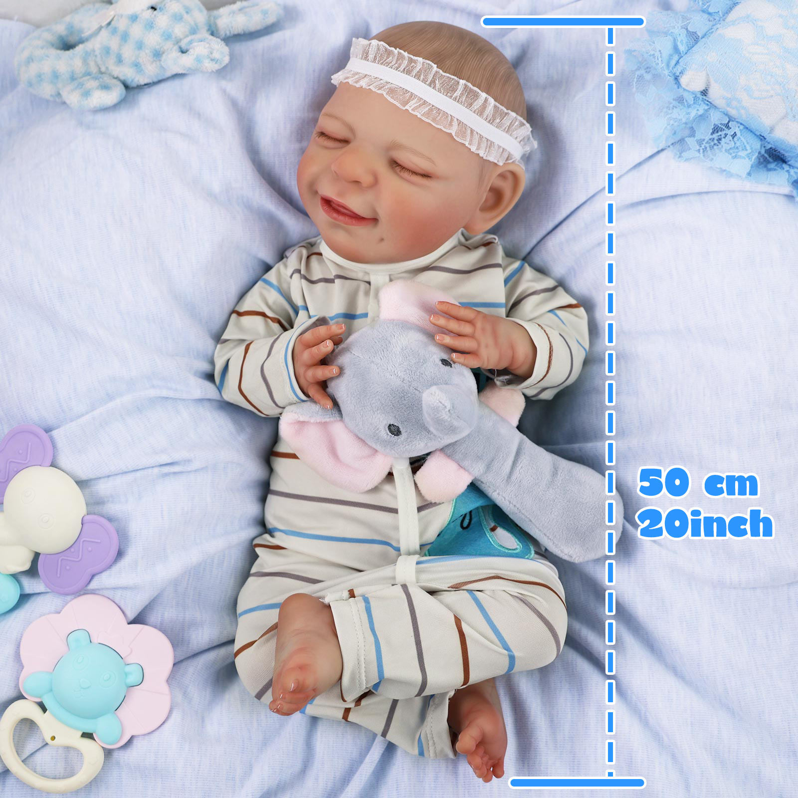 Muñeca Terminada Bebe Reborn Muñeca Bebé Realista 20'' Pulgadas 50cm  Durmiendo Recién Nacido Ropa De Gato A Rayas Niña Ángel Durmiendo Recién  Nacido B