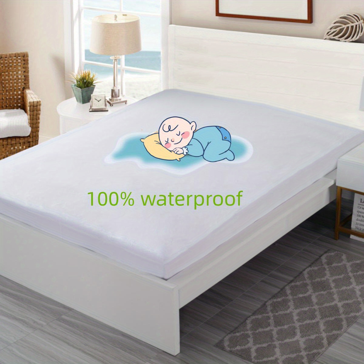 100% Cotton Terry Waterproof Mattress Protector Mattress Cover,  Hypoallergenic Premium White Cotton Terry Covers Fitted Sheet For Bedroom  Hotel Dorm - Temu