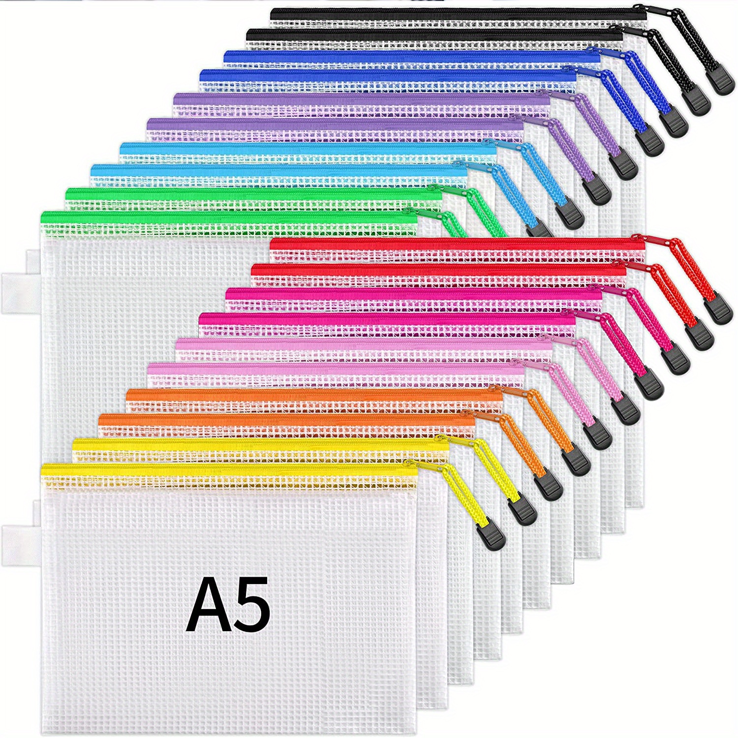 18 Pack A5 Mesh Zipper Pouch,Zipper File Bags, Board Games Storage Bags for  School Office