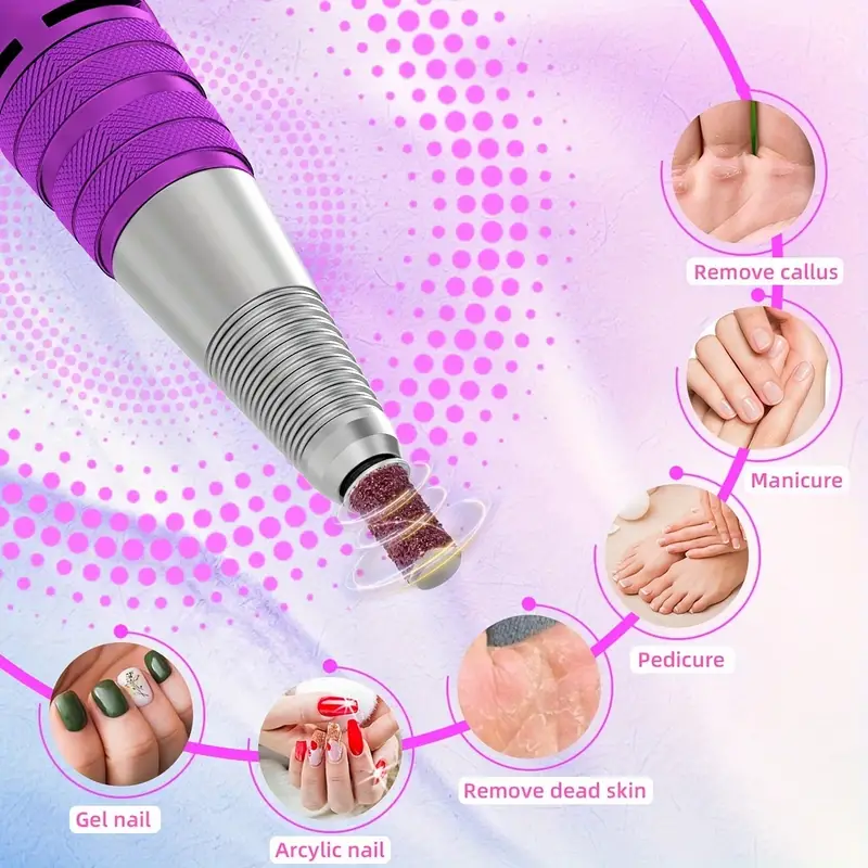30000rpm professional nail drill machine for acrylic nail gel nails powerful electric nail file with foot pedal manicure pedicure polishing shape tools for home salon use purple details 7
