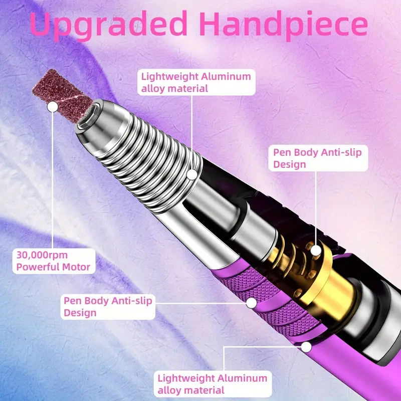 30000rpm professional nail drill machine for acrylic nail gel nails powerful electric nail file with foot pedal manicure pedicure polishing shape tools for home salon use purple details 6