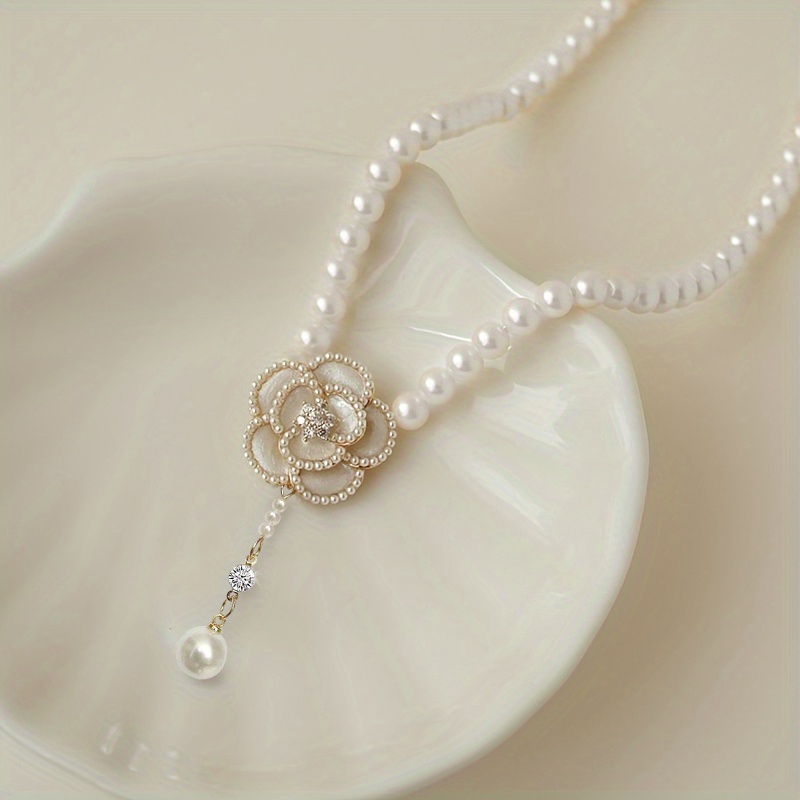camellia necklace cute pearl necklace female sweet flower clavicle chain charms jewelry gift birthday gifts for women wife girls her white 7