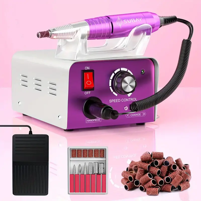 30000rpm professional nail drill machine for acrylic nail gel nails powerful electric nail file with foot pedal manicure pedicure polishing shape tools for home salon use purple details 0