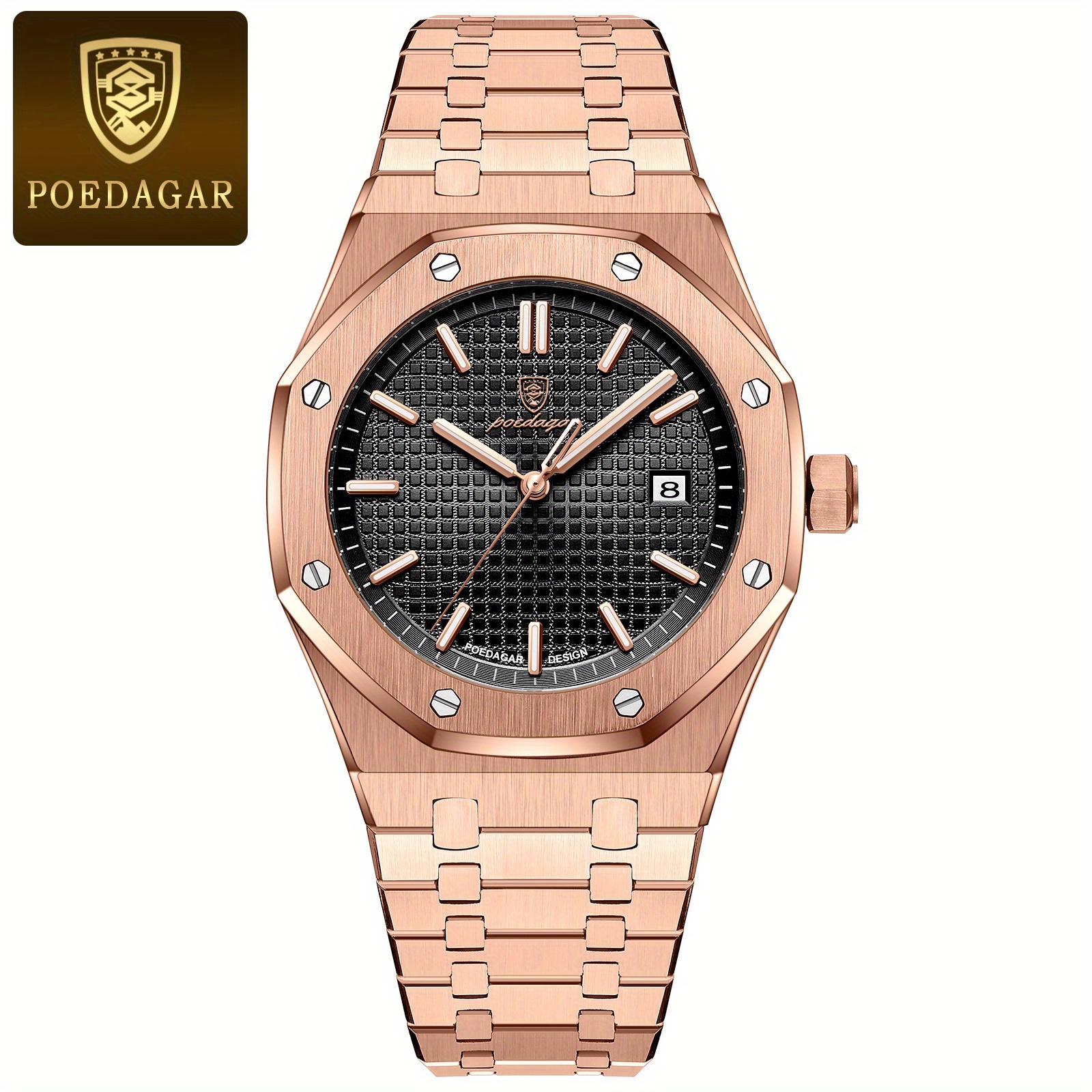 poedagar fashion students quartz watch waterproof luminous calendar stainless steel watch 924 rg bk s 7