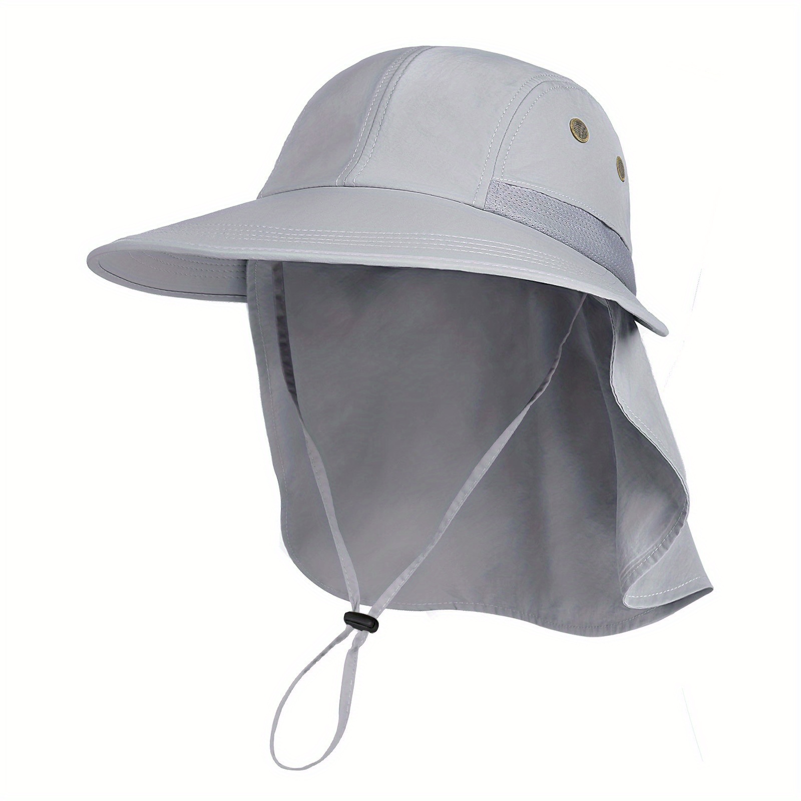 Grey Cool and Handsome Sun Protection Hat, Men's Wide Brim Hiking Neck Flap Outdoor Hats Fishing Hat for Women,Temu