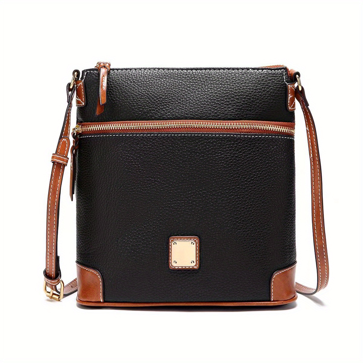 Litchi Pattern Wide Shoulder Strap Crossbody Bag, Autumn/winter Fashionable  Vintage Single-shoulder Crossbody Bag