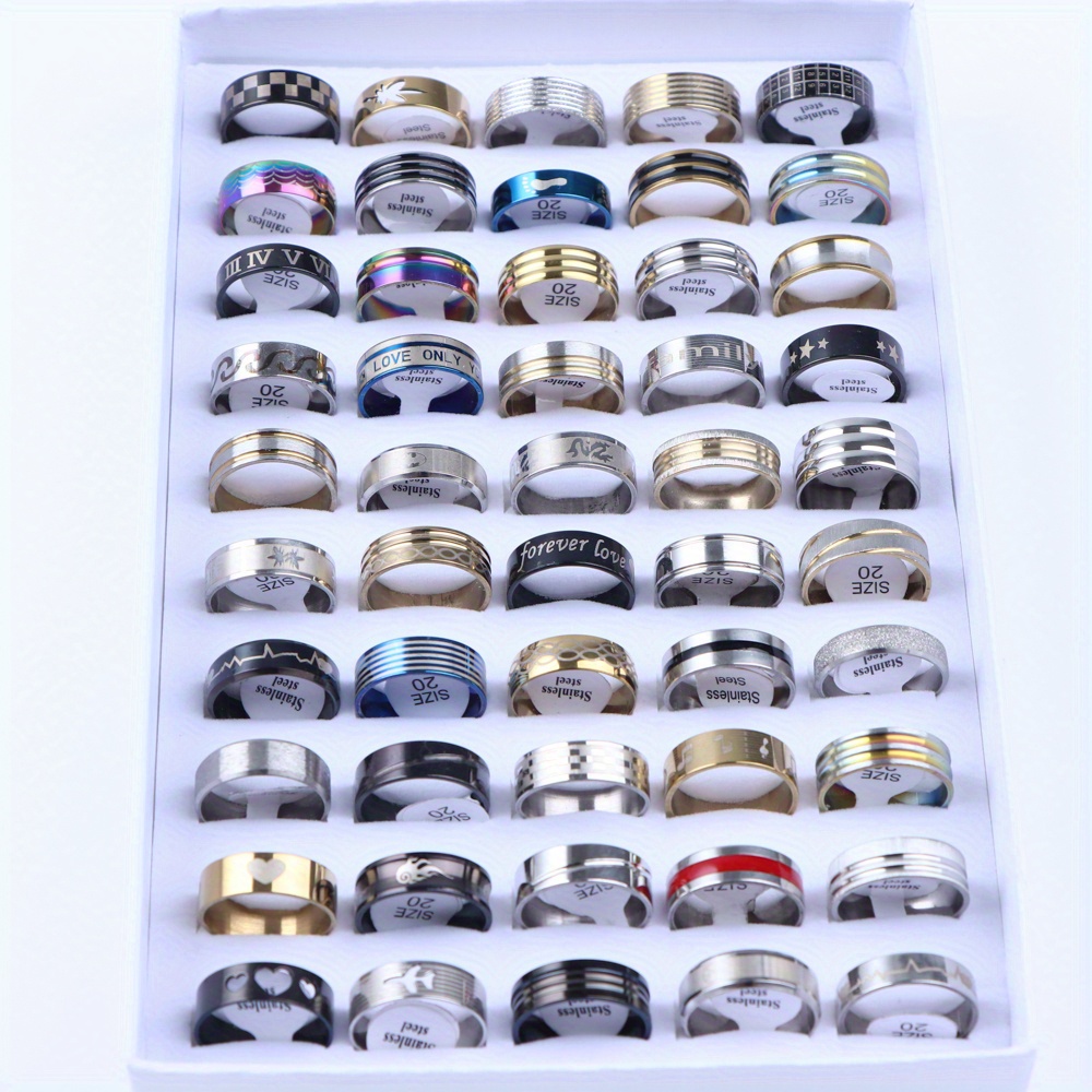 20pcs Fashion Ring Set Made Of Stainless Steel Wide Band Cute Heart Design Mix And Match For Daily Outfits Suitable For Men And Women (with Opp Bag) details 2