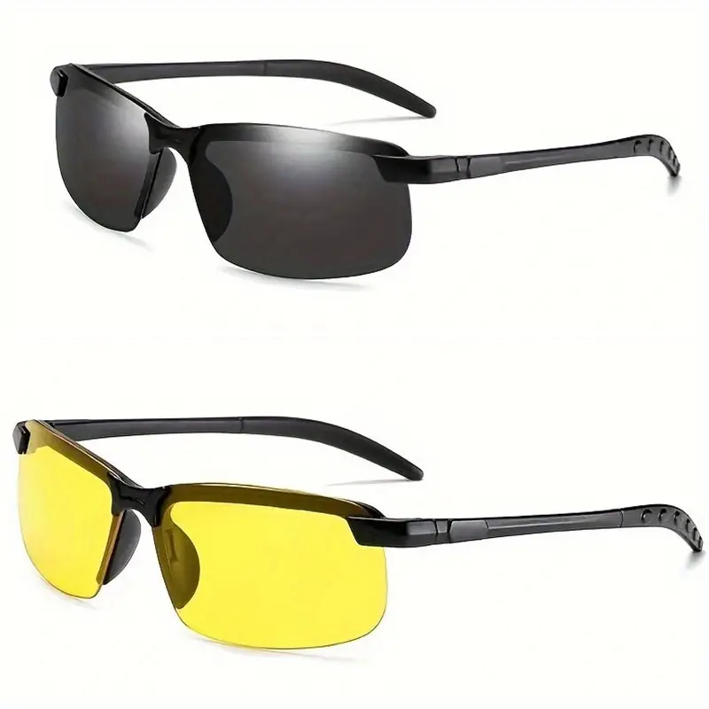 2 Pairs Night Vision Driving Glasses for Women Men Drivers Rectangle Semi Rimless UV400 Sunglasses Goggles,Eye Glasses,Temu
