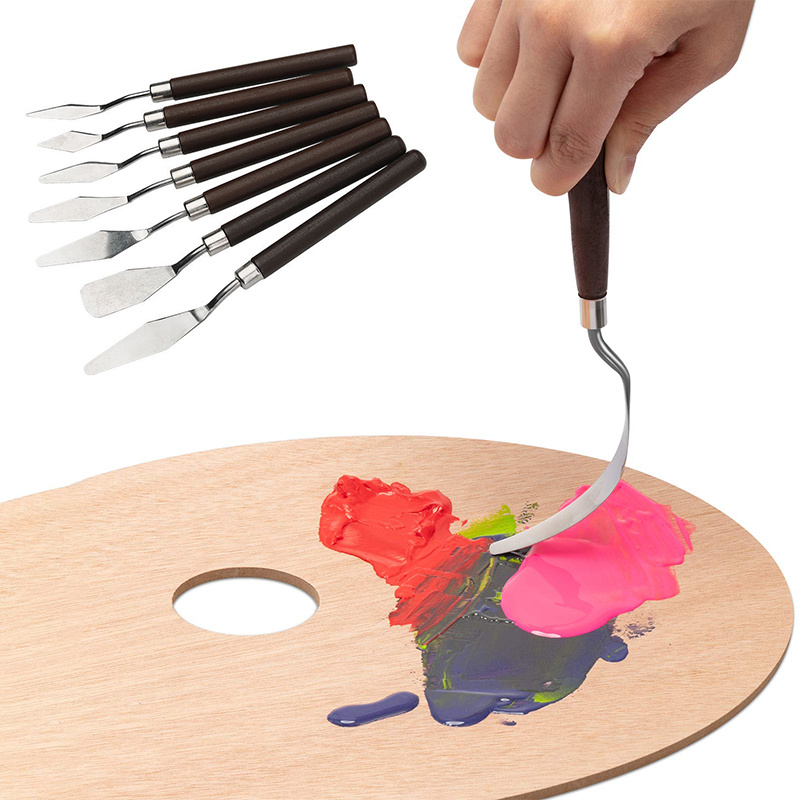 Couteau à palette en acier inoxydable, peinture à l'huile, spatule, métal,  manche en bois opaque