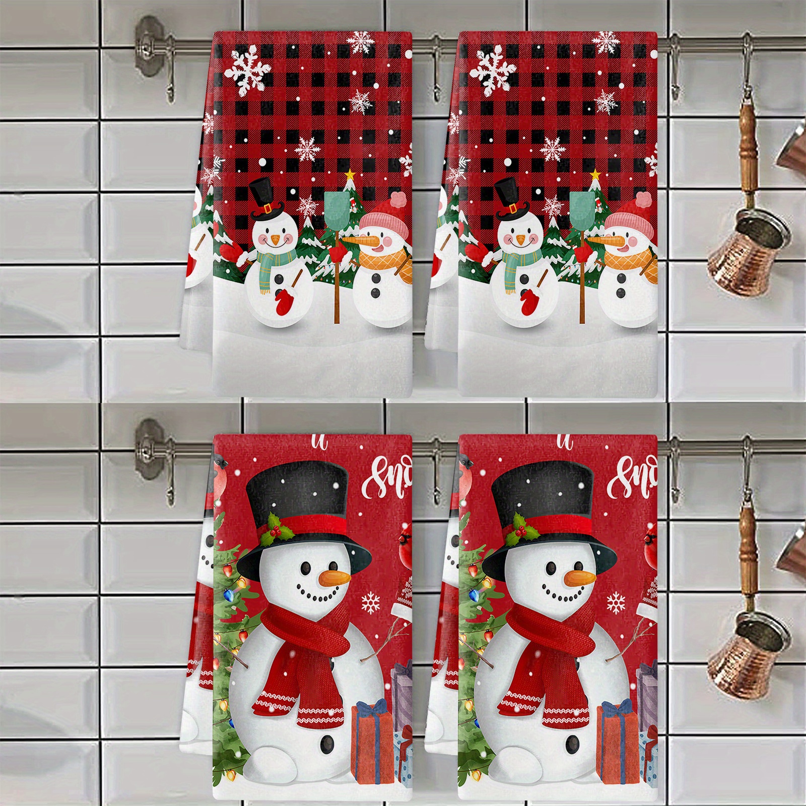 Durable Christmas Kitchen Dishcloth Towel Decorative Quick-drying Christmas  Cute Snowman Dish Cloth Hand Towel Kitchen Cleaning