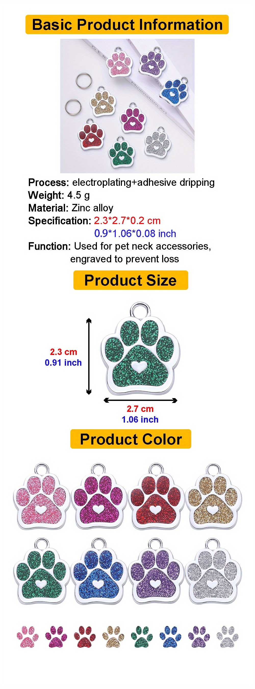 Customized Pet Id Tag, Bling Bling Dog Paw Prints Tag Dog Name Tag Temu