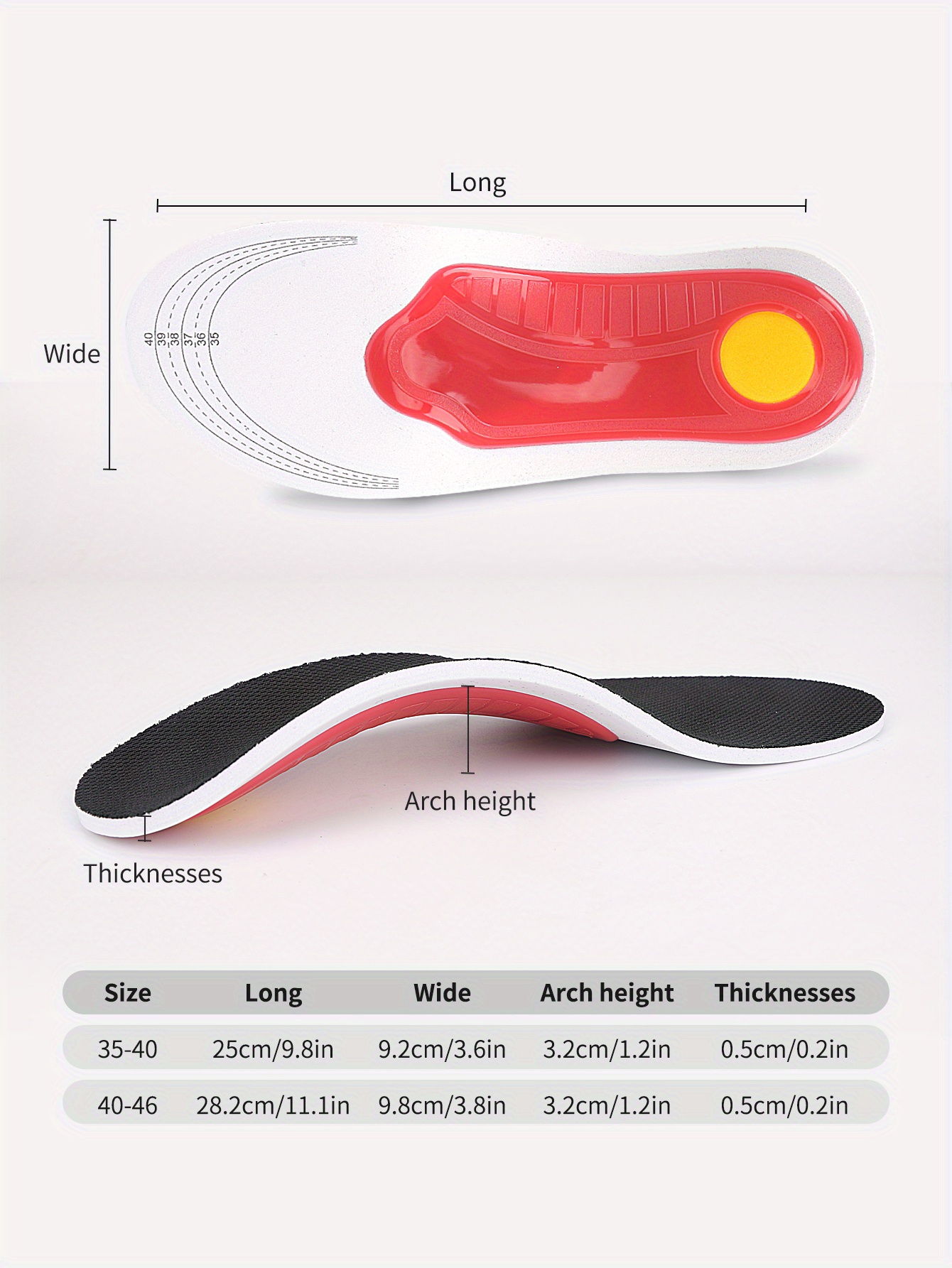 1pair Foot Insoles, Unisex Arch Supports Inserts, Comfortable Shoe Pads