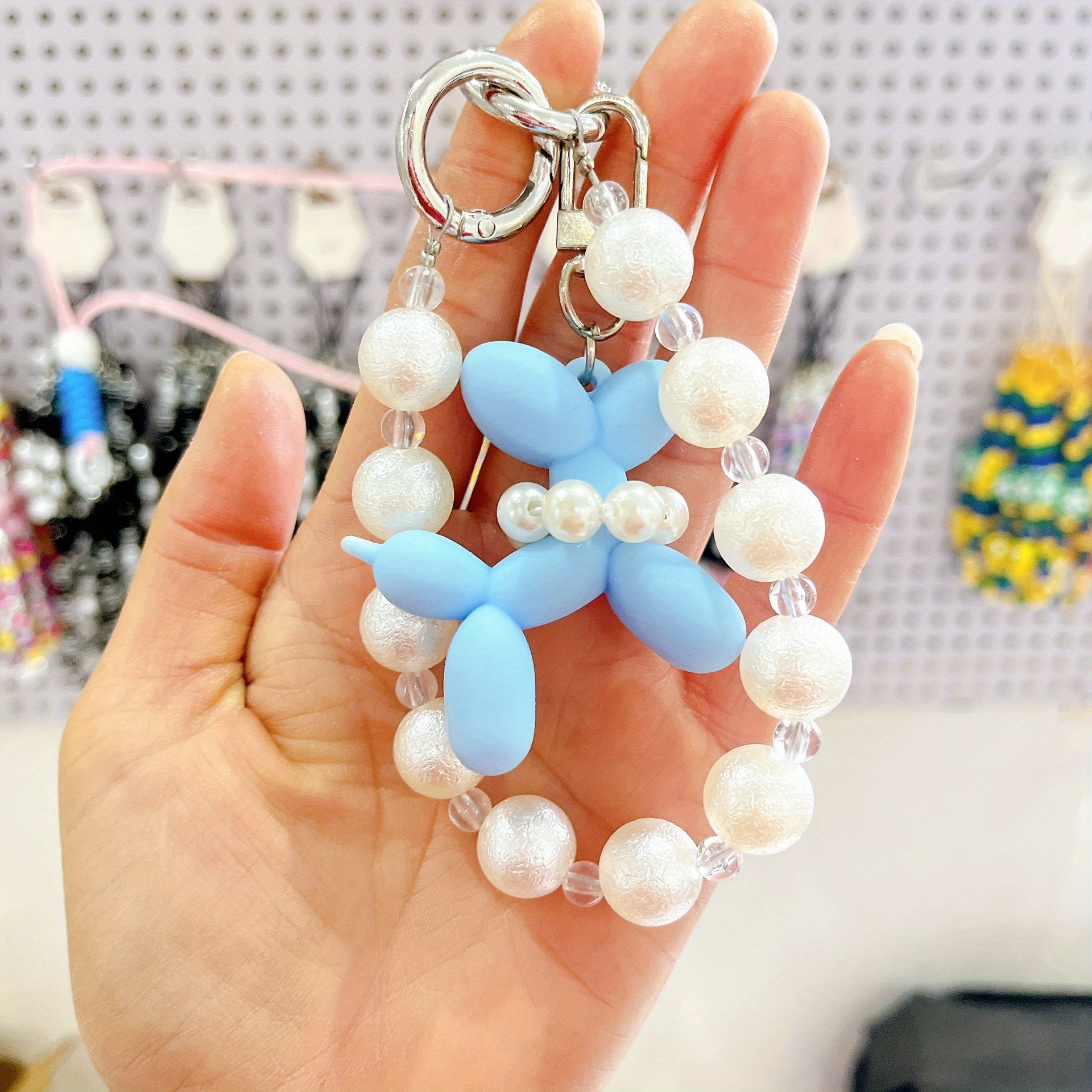 Stereo Pearl Balloon Dog Keychain Key Ring Creative Cartoon Mobile Phone  Bag Car Pendant Fun Keychain