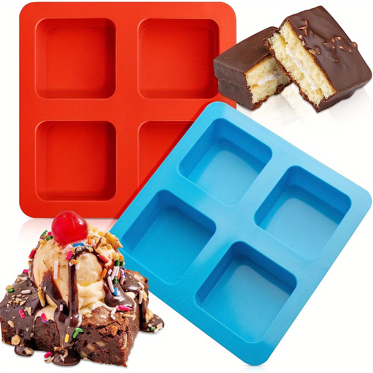 2 Pcs 4 Cavity Chocolate Covered Cookies Molds for S'mores, Square