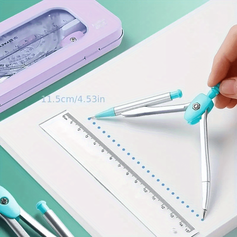 Box.mathematical Geometry Set Ruler Round Gauge Students. Temu
