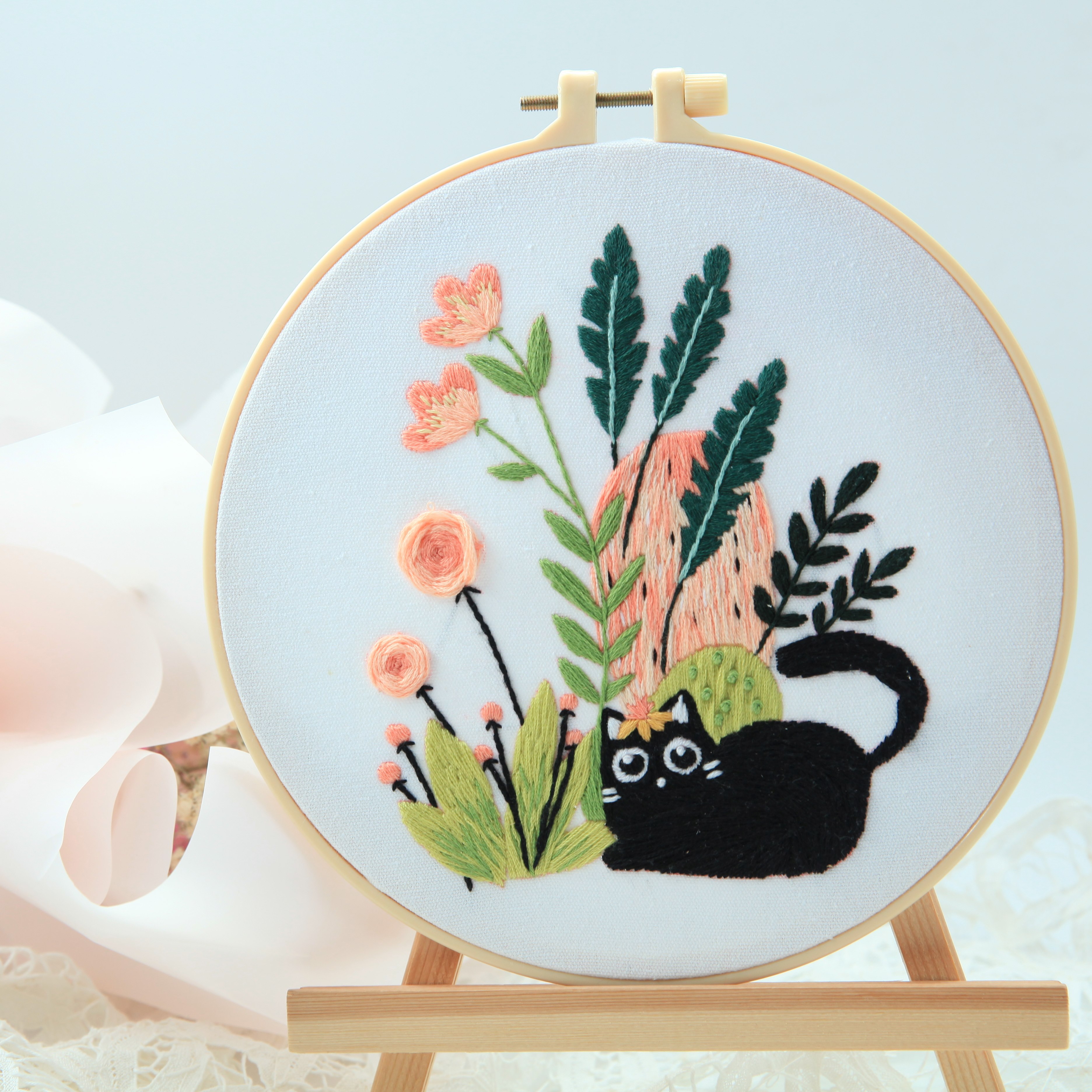 1set Cute Black Cat Embroidery Kit, Cross Stitch Kits For Beginners Adults,  DIY Hand Embroidery Kit With Cat Patterns, Instructions, Hoops, Needles &  Threads