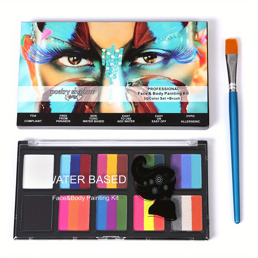 12 Grid Face Body Paint with 10 Brushes Special Effects Paints Palette Face  Painting Kit Professional
