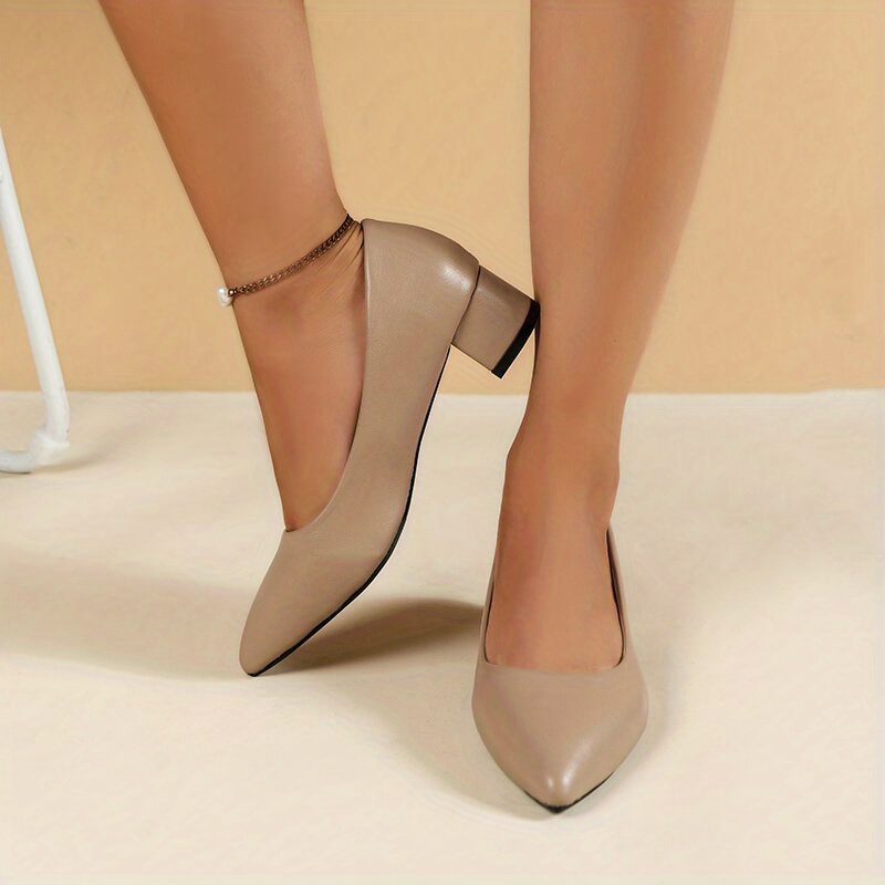 point toe dress pumps women s solid color chunky heels details 7