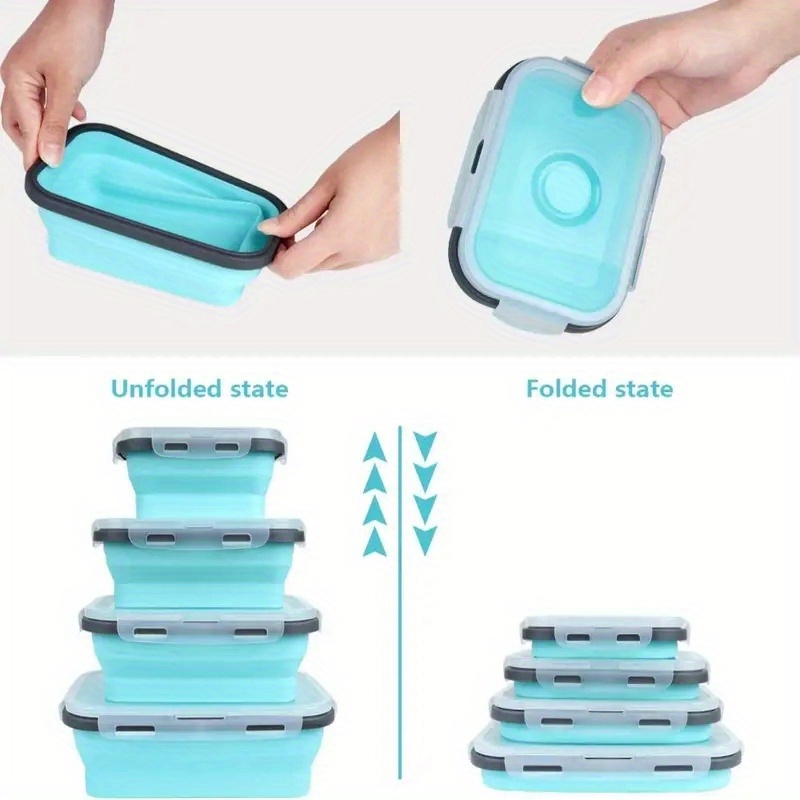 1 4pcs collapsible silicone food storage containers with lids portable bento lunch box for teenagers and workers microwave safe and dishwasher safe   school canteen and home kitchen details 1