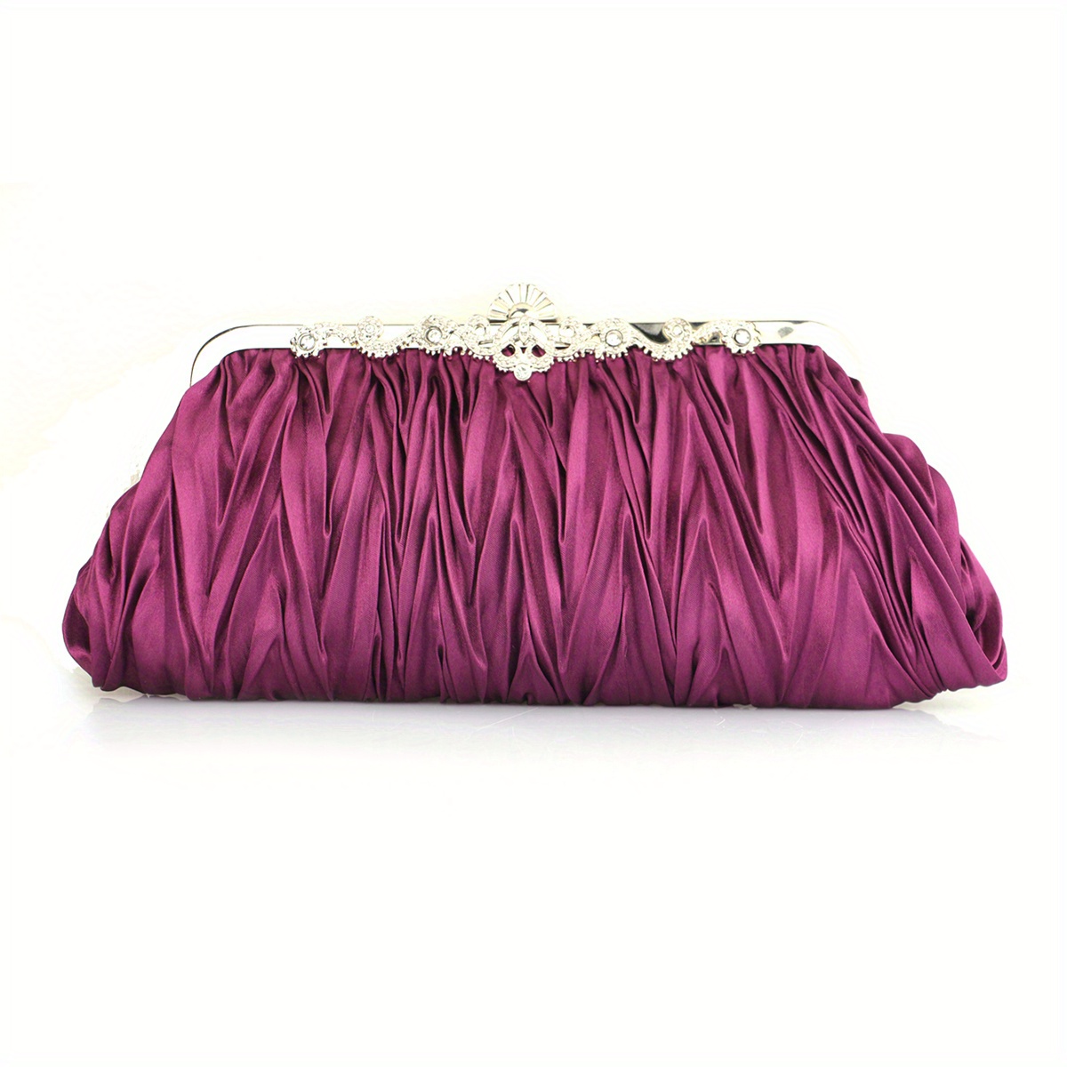 Rhinestone Ruched Clutch Purse with Chain for Party