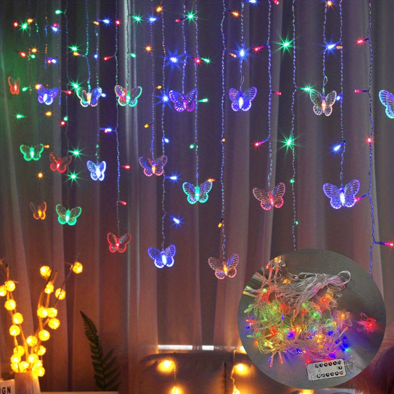 Butterfly curtain light 96 LED Fairy String Lights with USB plug flash  lights with remote control in bedroom, courtyard, Christmas, wedding and  party 