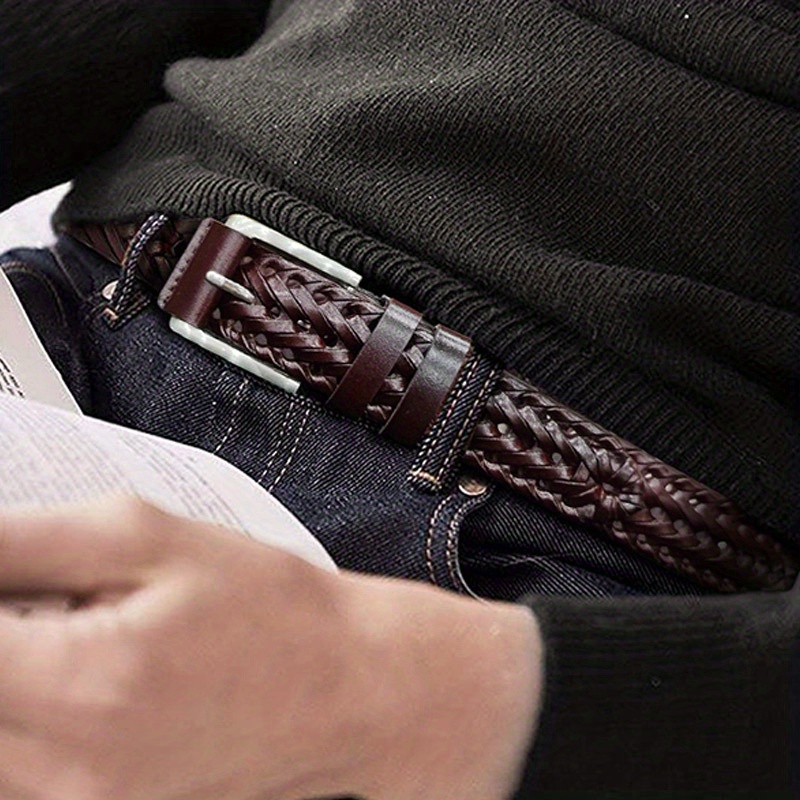 Mens Casual Sports Hollow Woven Belt Leather Pants Jeans Belt