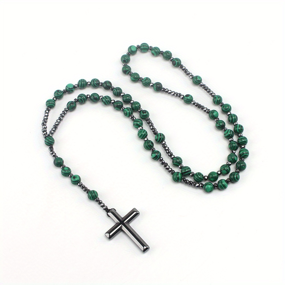 Natural Stone Malachite Round Beads Necklace Vintage Rosary - Temu