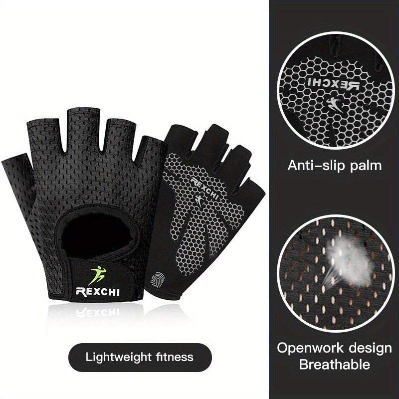 1 Pair REXCHI Half-Finger Fitness Gloves, Non-Slip, Sweat-Absorbent & Breathable, Polyester Knit Fabric, Palm Support, for Men & Women'S Training - Multiple Styles Available, Gym Gloves
