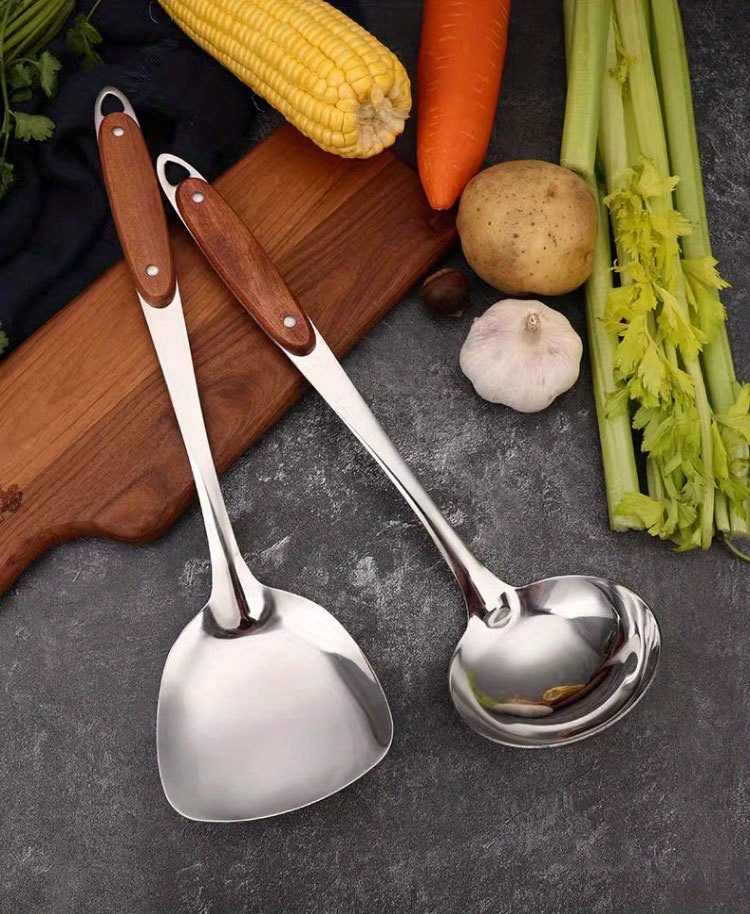 1 Pieza De Espátula Grande Ranurada Turner Cucharón De Sopa, Acero  Inoxidable Wok Espátula, Cuchara Ranurada Para Utensilios De Cocina, Mango  Largo De Madera Cucharones Cocina Metal Espátula Cucharas De Cocina 