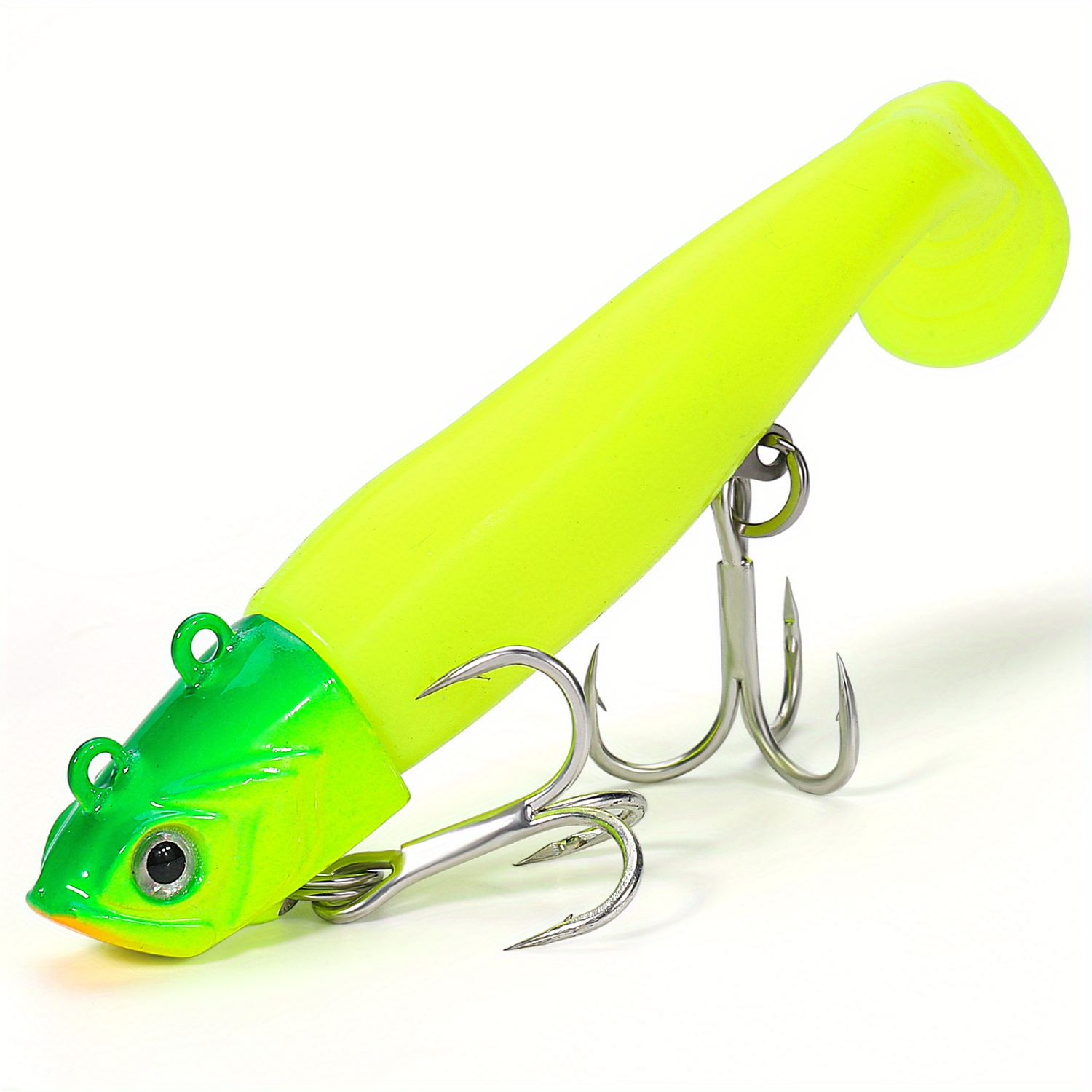 Sougayilang 1pc/1 Box Glow Soft Fishing Lures With Lifelike Eyes,  Biomimetic T-tail Soft Baits With Hard Lead Head, High Frequency Vibration  Wobbler L
