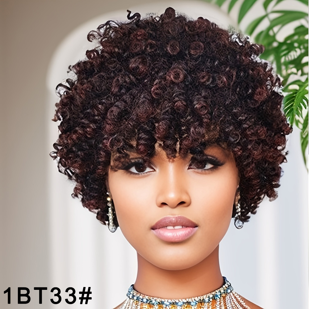 Afro Kinky Curly Wig Bangs Natural Synthetic Fiber Hair Wig Temu