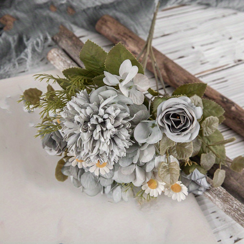 Faux Flower Arrangement-Real Touch Silk Flowers- White Silver